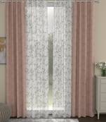 ROSARA HOME Jacquard Floral Pack of 4 Regular and Sheer Door Curtains -7 Feet,Blush::White