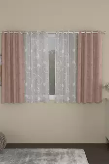 ROSARA HOME Jacquard Floral Pack of 4 Regular and Sheer Window Curtains -5 Feet,Blush::White