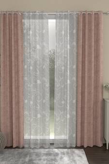 ROSARA HOME Jacquard Floral Pack of 4 Regular and Sheer Door Curtains -7 Feet,Blush::White