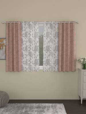 ROSARA HOME Jacquard Floral Pack of 4 Regular and Sheer Window Curtains -5 Feet,Blush::White 1