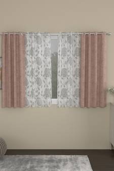 ROSARA HOME Jacquard Floral Pack of 4 Regular and Sheer Window Curtains -5 Feet,Blush::White