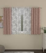 ROSARA HOME Jacquard Floral Pack of 4 Regular and Sheer Window Curtains -5 Feet,Blush::White