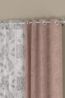 ROSARA HOME Jacquard Floral Pack of 4 Regular and Sheer Window Curtains -5 Feet,Blush::White