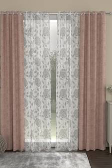 ROSARA HOME Jacquard Floral Pack of 4 Regular and Sheer Door Curtains -7 Feet,Blush::White