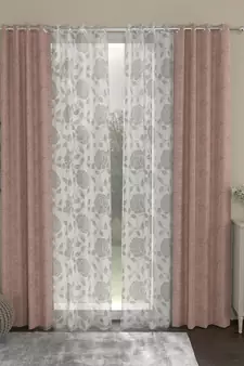 ROSARA HOME Jacquard Floral Pack of 4 Regular and Sheer Door Curtains -7 Feet,Blush::White