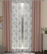 ROSARA HOME Jacquard Floral Pack of 4 Regular and Sheer Door Curtains -7 Feet,Blush::White