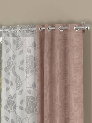 ROSARA HOME Jacquard Floral Pack of 4 Regular and Sheer Long Door Curtains -9 Feet,Blush::White 2
