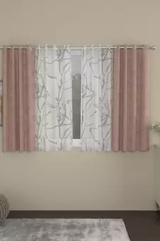 ROSARA HOME Jacquard Abstract Pack of 4 Regular and Sheer Window Curtains -5 Feet,Blush::White