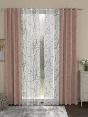 ROSARA HOME Jacquard Abstract Pack of 4 Regular and Sheer Door Curtains -7 Feet,Blush::White 1