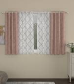 ROSARA HOME Jacquard Geometric Pack of 4 Regular and Sheer Window Curtains -5 Feet,Blush::White