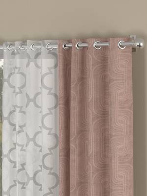 ROSARA HOME Jacquard Geometric Pack of 4 Regular and Sheer Window Curtains -5 Feet,Blush::White 2