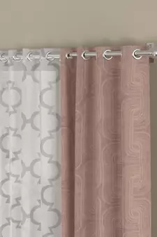 ROSARA HOME Jacquard Geometric Pack of 4 Regular and Sheer Window Curtains -5 Feet,Blush::White
