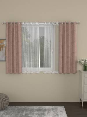 ROSARA HOME Jacquard Striped Pack of 4 Regular and Sheer Window Curtains -5 Feet,Blush::White 1
