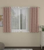 ROSARA HOME Jacquard Striped Pack of 4 Regular and Sheer Window Curtains -5 Feet,Blush::White
