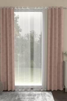 ROSARA HOME Jacquard Striped Pack of 4 Regular and Sheer Door Curtains -7 Feet,Blush::White