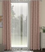 ROSARA HOME Jacquard Striped Pack of 4 Regular and Sheer Door Curtains -7 Feet,Blush::White