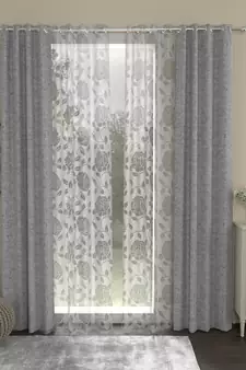 ROSARA HOME Solid Pack of 4 Regular and Sheer Long Door Curtains -9 Feet,Grey::White