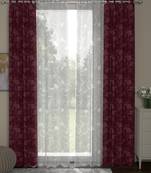 ROSARA HOME Jacquard Pack of 4 Regular and Sheer Long Door Curtains -9 Feet,Maroon::White