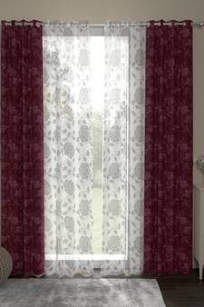 ROSARA HOME Jacquard Pack of 4 Regular and Sheer Long Door Curtains -9 Feet,Maroon::White