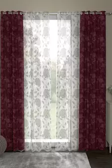 ROSARA HOME Jacquard Pack of 4 Regular and Sheer Long Door Curtains -9 Feet,Maroon::White