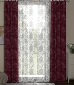 ROSARA HOME Jacquard Pack of 4 Regular and Sheer Long Door Curtains -9 Feet,Maroon::White