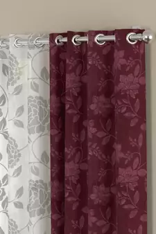 ROSARA HOME Jacquard Pack of 4 Regular and Sheer Long Door Curtains -9 Feet,Maroon::White