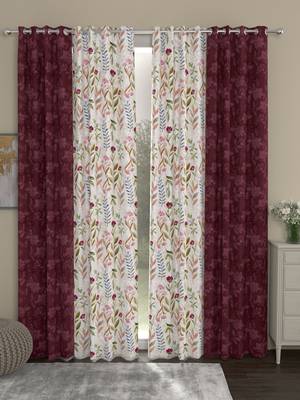 ROSARA HOME Jacquard Pack of 4 Regular and Sheer Long Door Curtains -9 Feet,Maroon 1
