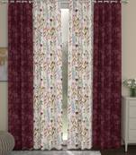 ROSARA HOME Jacquard Pack of 4 Regular and Sheer Long Door Curtains -9 Feet,Maroon