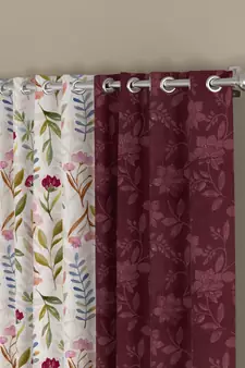 ROSARA HOME Jacquard Pack of 4 Regular and Sheer Long Door Curtains -9 Feet,Maroon
