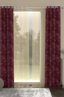 ROSARA HOME Jacquard Pack of 4 Regular and Sheer Long Door Curtains -9 Feet,Maroon::Gold