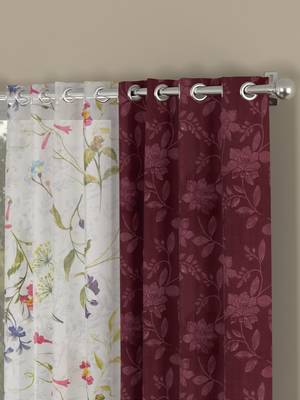 ROSARA HOME Jacquard Pack of 4 Regular and Sheer Long Door Curtains -9 Feet,Maroon 2