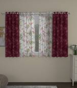 ROSARA HOME Jacquard Floral Pack of 4 Regular and Sheer Window Curtains -5 Feet,Maroon::Multicolor