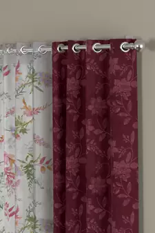 ROSARA HOME Jacquard Floral Pack of 4 Regular and Sheer Window Curtains -5 Feet,Maroon::Multicolor
