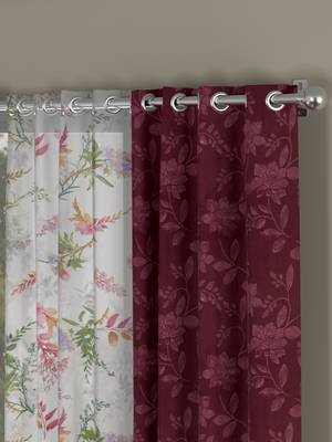 ROSARA HOME Jacquard Floral Pack of 4 Regular and Sheer Door Curtains -7 Feet,Maroon::Multicolor 2