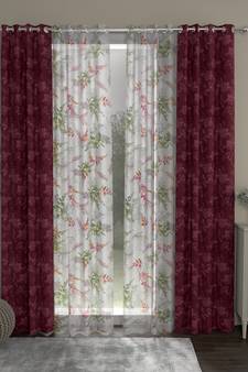 ROSARA HOME Jacquard Floral Pack of 4 Regular and Sheer Long Door Curtains -9 Feet,Maroon::Multicolor