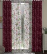 ROSARA HOME Jacquard Floral Pack of 4 Regular and Sheer Long Door Curtains -9 Feet,Maroon::Multicolor