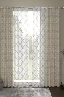 ROSARA HOME Jacquard Pack of 4 Regular and Sheer Long Door Curtains -9 Feet,Beige::White