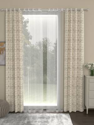 ROSARA HOME Jacquard Pack of 4 Regular and Sheer Long Door Curtains -9 Feet,Beige::White 1