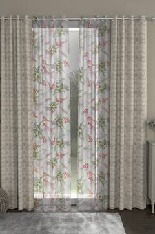 ROSARA HOME Jacquard Floral Pack of 4 Regular and Sheer Door Curtains -7 Feet,Beige::Multicolor