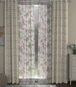 ROSARA HOME Jacquard Floral Pack of 4 Regular and Sheer Door Curtains -7 Feet,Beige::Multicolor