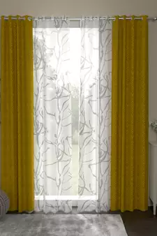 ROSARA HOME Jacquard Pack of 4 Regular and Sheer Long Door Curtains -9 Feet,Gold::White