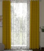 ROSARA HOME Jacquard Pack of 4 Regular and Sheer Long Door Curtains -9 Feet,Gold::White