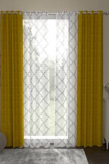 ROSARA HOME Jacquard Pack of 4 Regular and Sheer Long Door Curtains -9 Feet,Gold::White