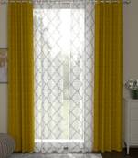 ROSARA HOME Jacquard Pack of 4 Regular and Sheer Long Door Curtains -9 Feet,Gold::White