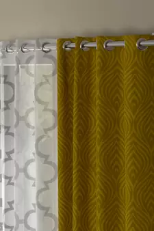 ROSARA HOME Jacquard Pack of 4 Regular and Sheer Long Door Curtains -9 Feet,Gold::White
