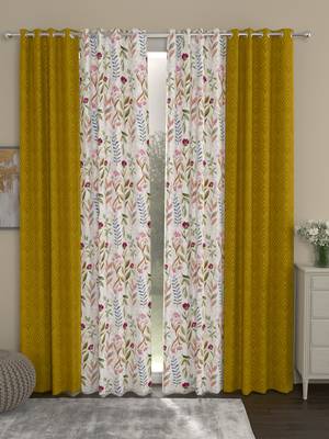 ROSARA HOME Jacquard Pack of 4 Regular and Sheer Long Door Curtains -9 Feet,Gold::Multicolor 1