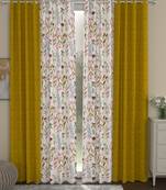 ROSARA HOME Jacquard Pack of 4 Regular and Sheer Long Door Curtains -9 Feet,Gold::Multicolor