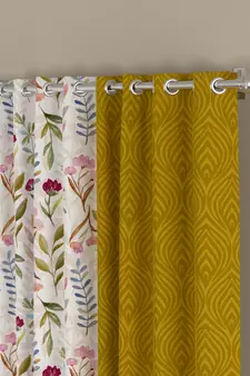 ROSARA HOME Jacquard Pack of 4 Regular and Sheer Long Door Curtains -9 Feet,Gold::Multicolor