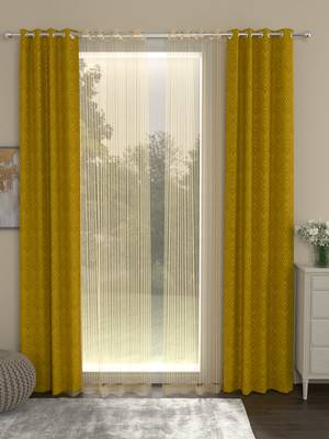 ROSARA HOME Jacquard Pack of 4 Regular and Sheer Long Door Curtains -9 Feet,Gold 1