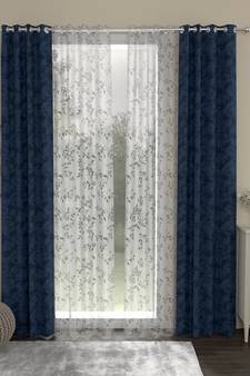 ROSARA HOME Jacquard Pack of 4 Regular and Sheer Long Door Curtains -9 Feet,Dark Blue::White